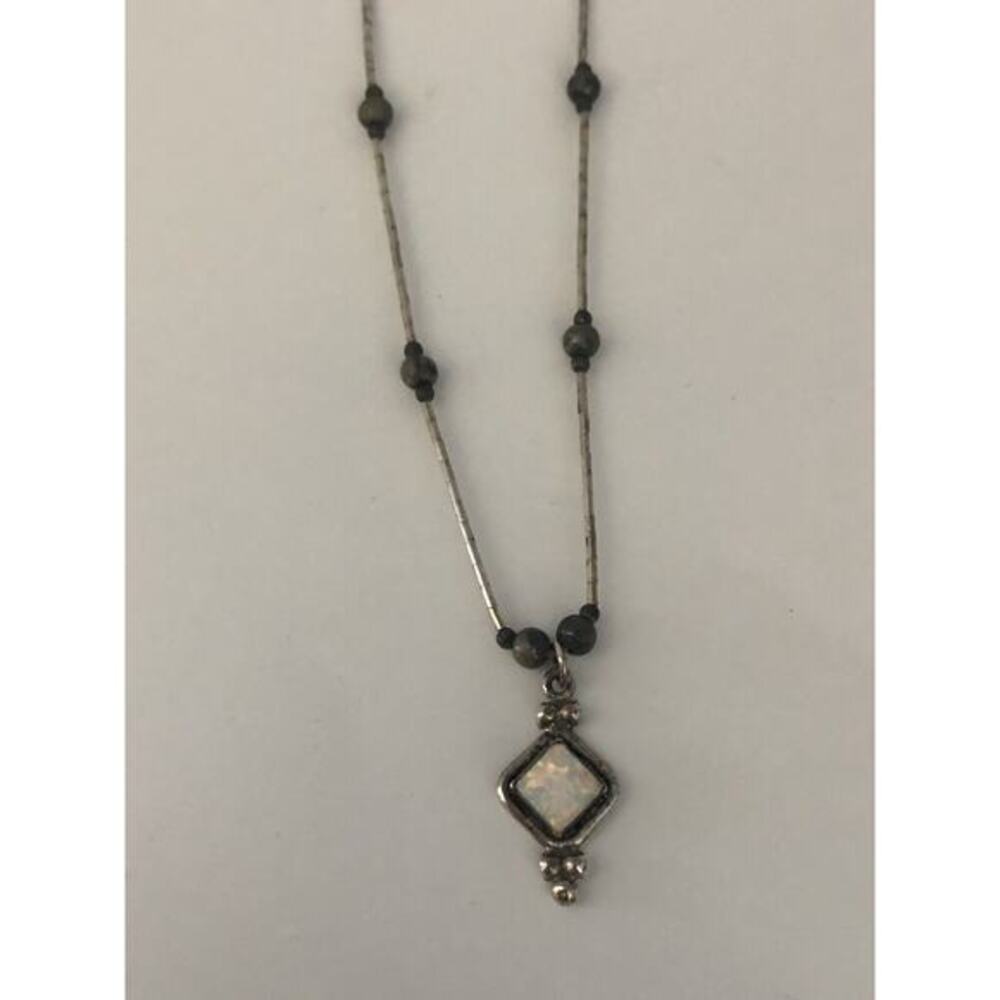 Vintage 5 Star Sterling Liquid Silver Opal Beaded Pendant 16” Necklace 925